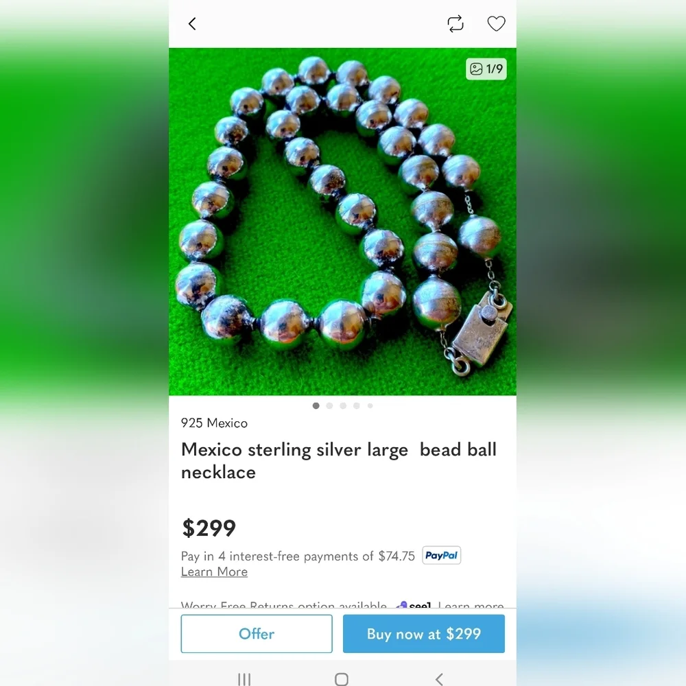 Mexico 925 sterling silver large bead ball necklace , 44.5 grms - Picture 13 of 13